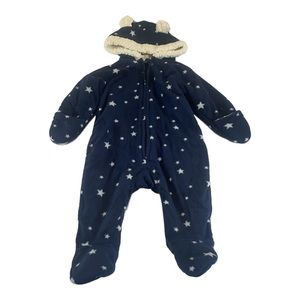 Old Navy Fleece Bunting Snowsuit Sherpa Hood Baby Outerwear 3-6 Month Cozy Blue
